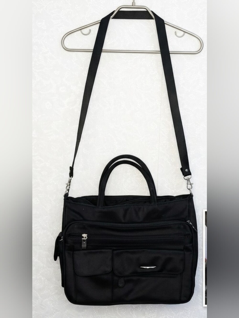 ​Multi-Pocket Black Nylon Organizer Briefcase Messenger Crossbody Bag